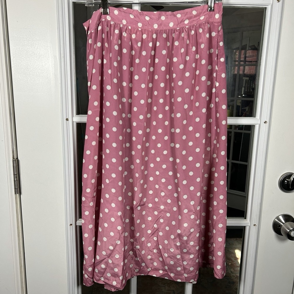 Vintage Career Guild Pink Polka Dot Pleated Midi Skirt A-Line Size 14 80s - Picture 5 of 9